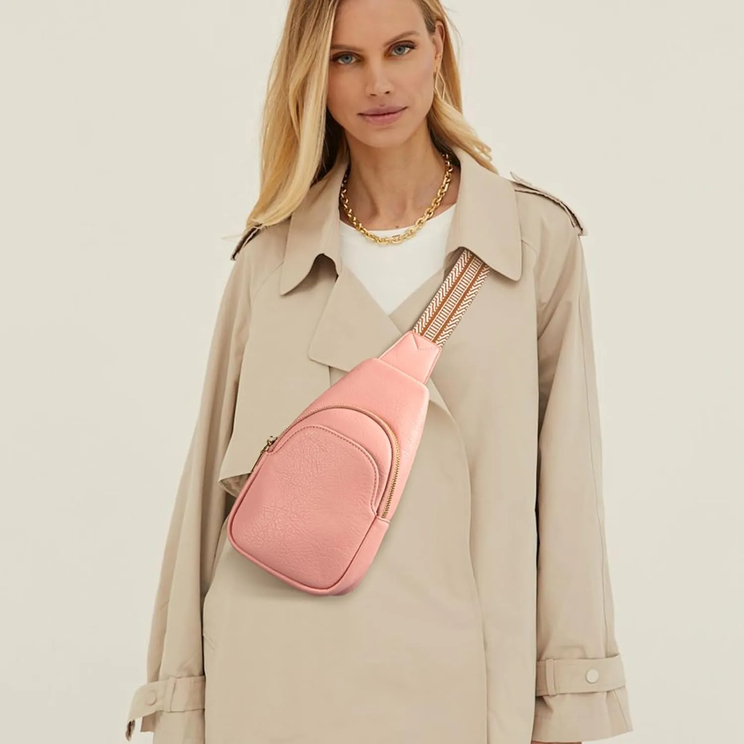 RUNBOX Sling Bag for Crossbody Use - Trendy PU Leather Fanny Pack in Pink