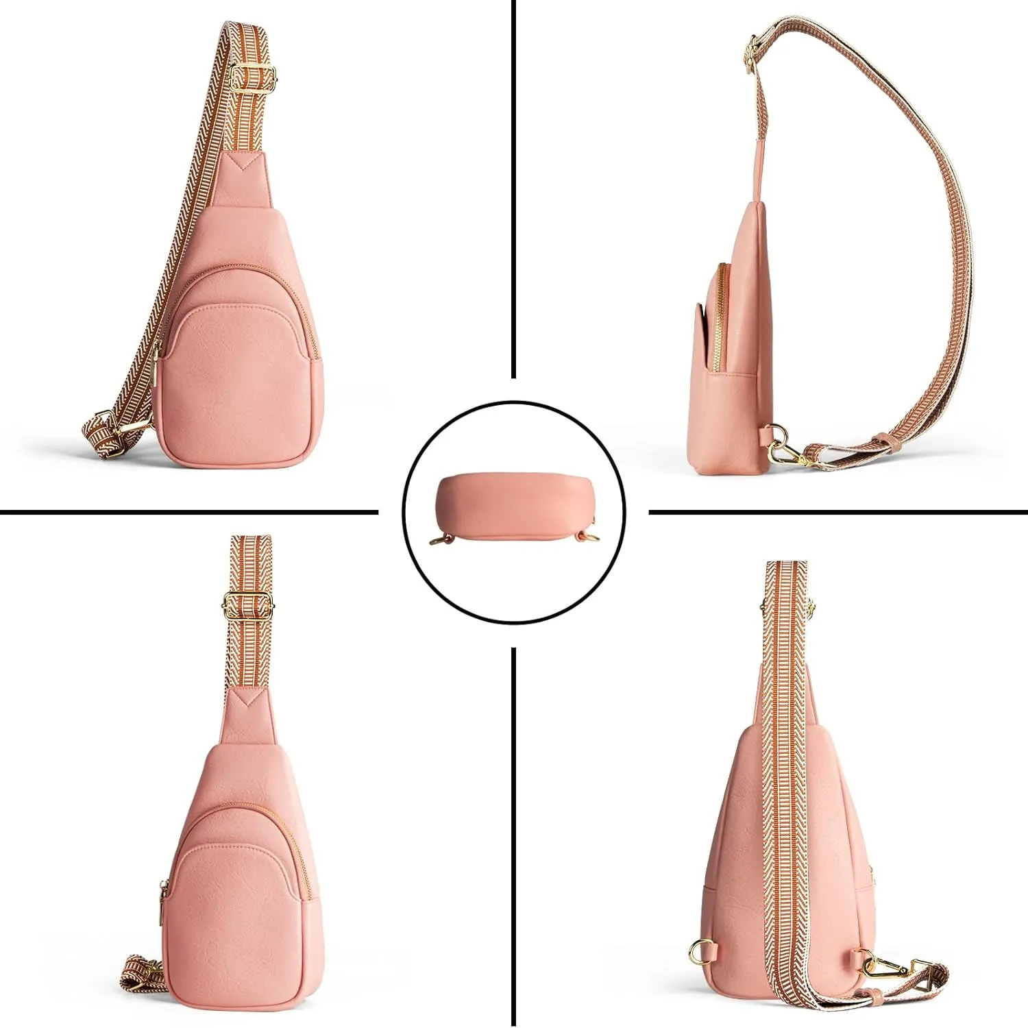 RUNBOX Sling Bag for Crossbody Use - Trendy PU Leather Fanny Pack in Pink