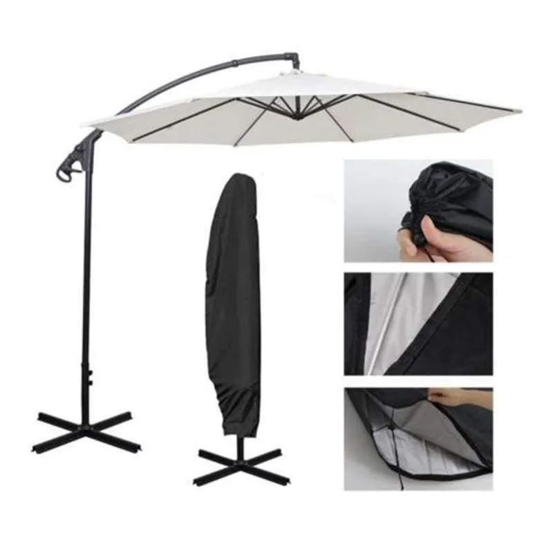 Rynx | 1pc Waterproof Oxford Polyester Outdoor Banana Umbrella Cover Garden Cantilever Parasol Rain Cover Accessory Black