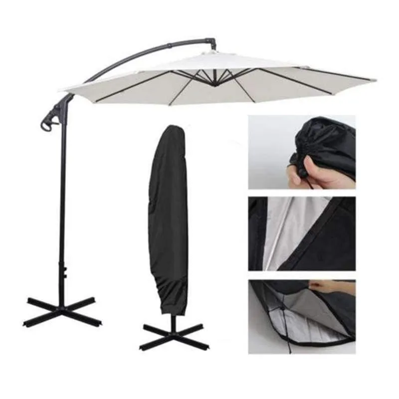 Rynx | 1pc Waterproof Oxford Polyester Outdoor Banana Umbrella Cover Garden Cantilever Parasol Rain Cover Accessory Black