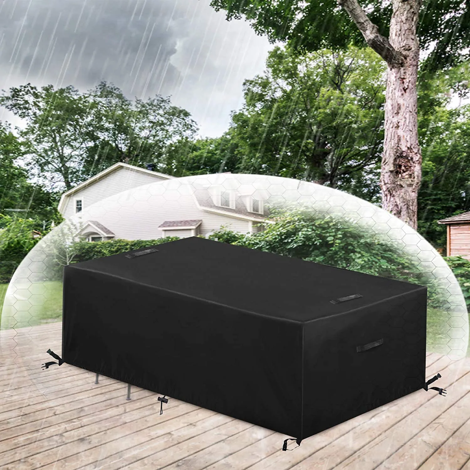 Rynx | ESSORT Outdoor Furniture Protection Waterproof Patio Table Protectors, 4-6 Seat Tough Wind Resistant Square Garden Table Sofa Protection, UV Resistant (83.5''x48.4''x29'')