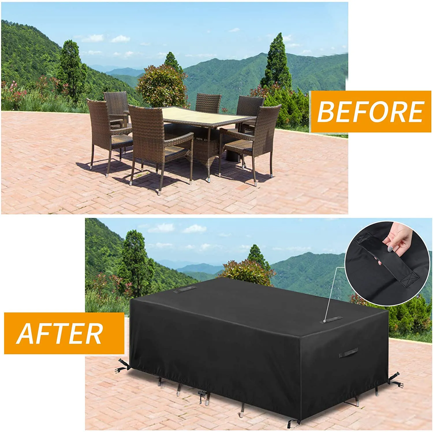 Rynx | ESSORT Outdoor Furniture Protection Waterproof Patio Table Protectors, 4-6 Seat Tough Wind Resistant Square Garden Table Sofa Protection, UV Resistant (83.5''x48.4''x29'')