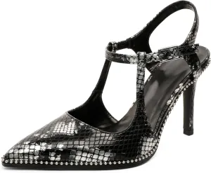 SAMMITOP Womens High Heels Ankle Strap Pointed Toe Stilettos Patent Leather Beaded Pumps Dress Shoes 3.5 Inch