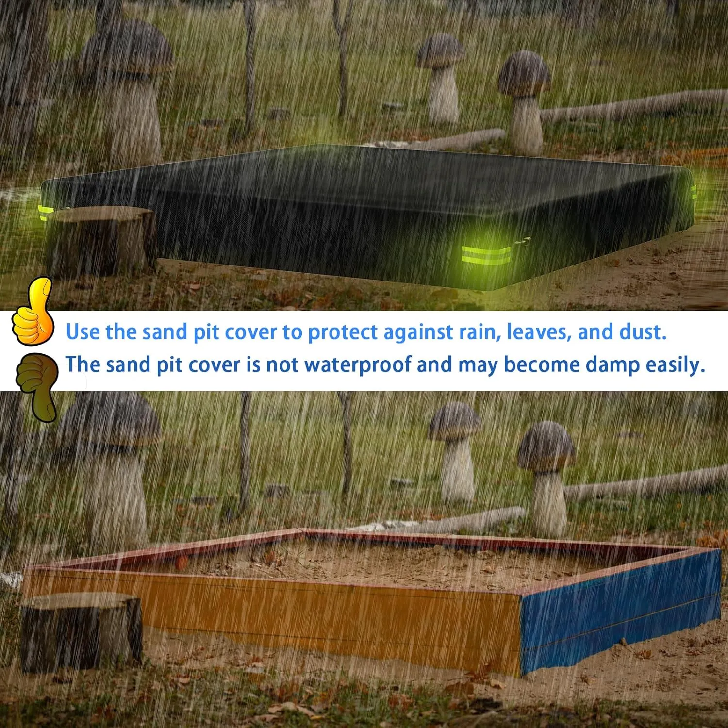 Sandbox Cover Waterproof 600D Oxford Cloth PVC Coating Rainproof Anti UV Heavy Duty Square Sandbox Cover,for Kids Outdoor Protect Sandbox Sand and Toys,Cover Only (Black, 78.7" x 78.7" x 7.9")