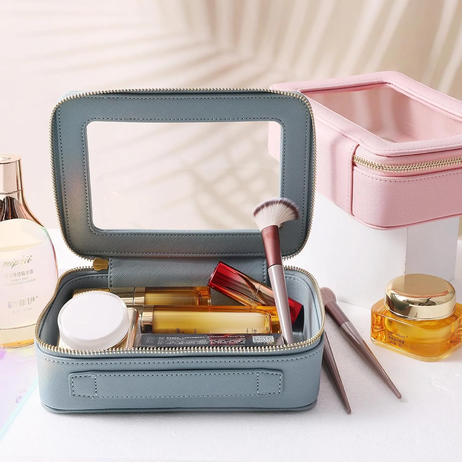 SANHECUN Toiletry bag waterproof cosmetic organizer with handle lagre opening for travelling