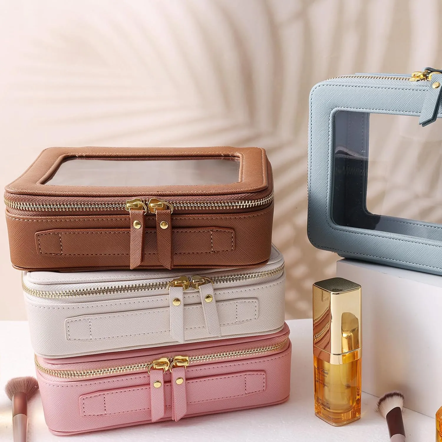 SANHECUN Toiletry bag waterproof cosmetic organizer with handle lagre opening for travelling