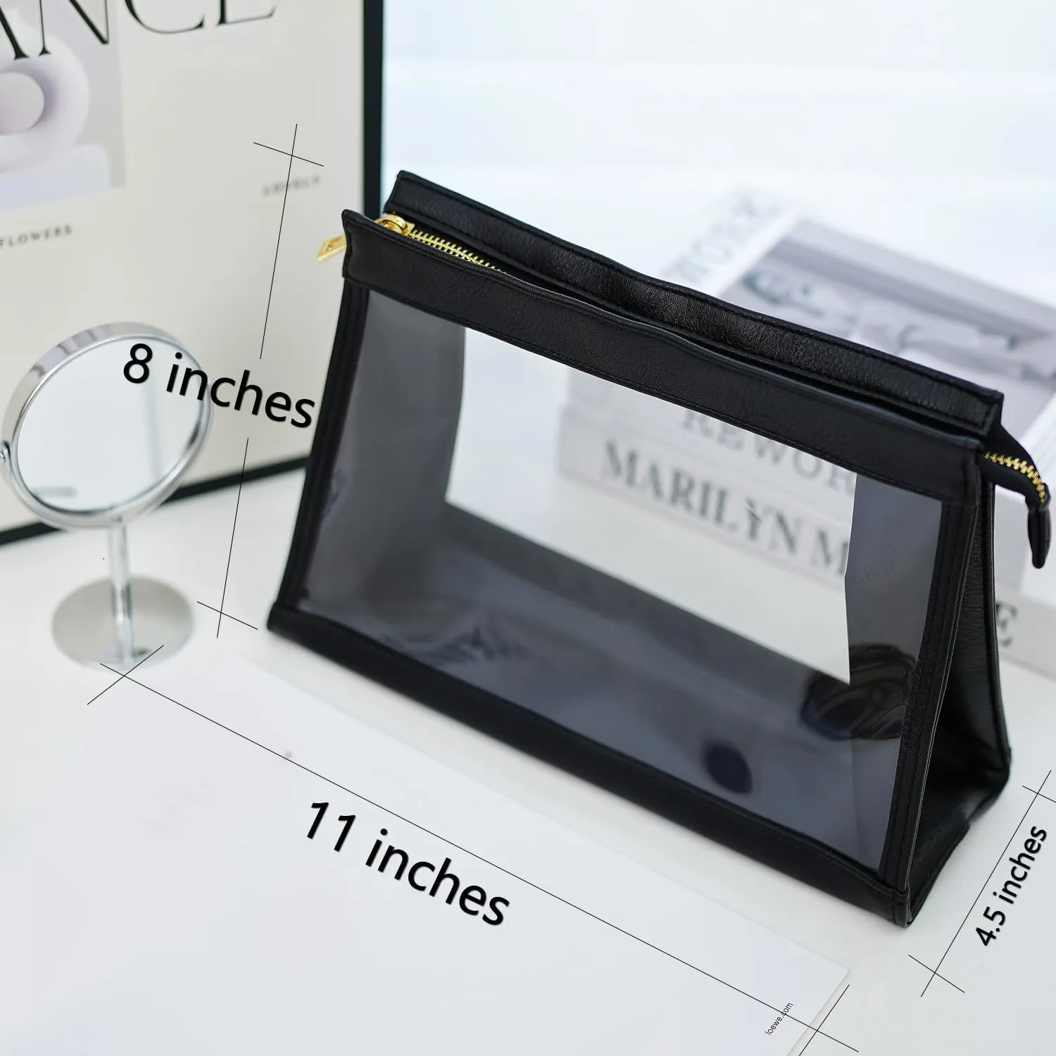 SANHECUN Women Travel Toiletry Bag Make Up Bag Cosmetic Essentials Transparent Makeup Wash Pouch 2 pcs (Transparent, Black)