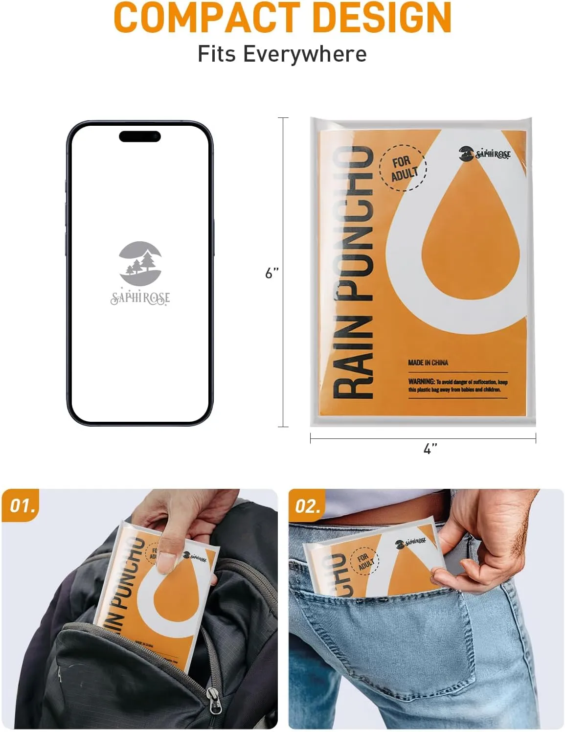 SaphiRose Disposable Rain Ponchos Emergency Clear Poncho