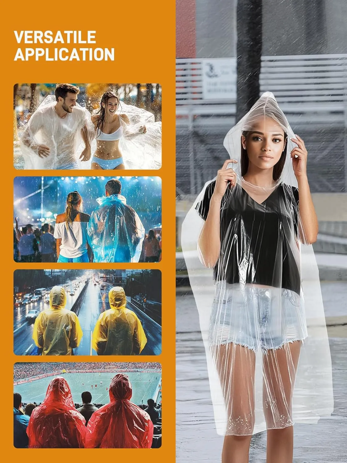SaphiRose Disposable Rain Ponchos Emergency Clear Poncho