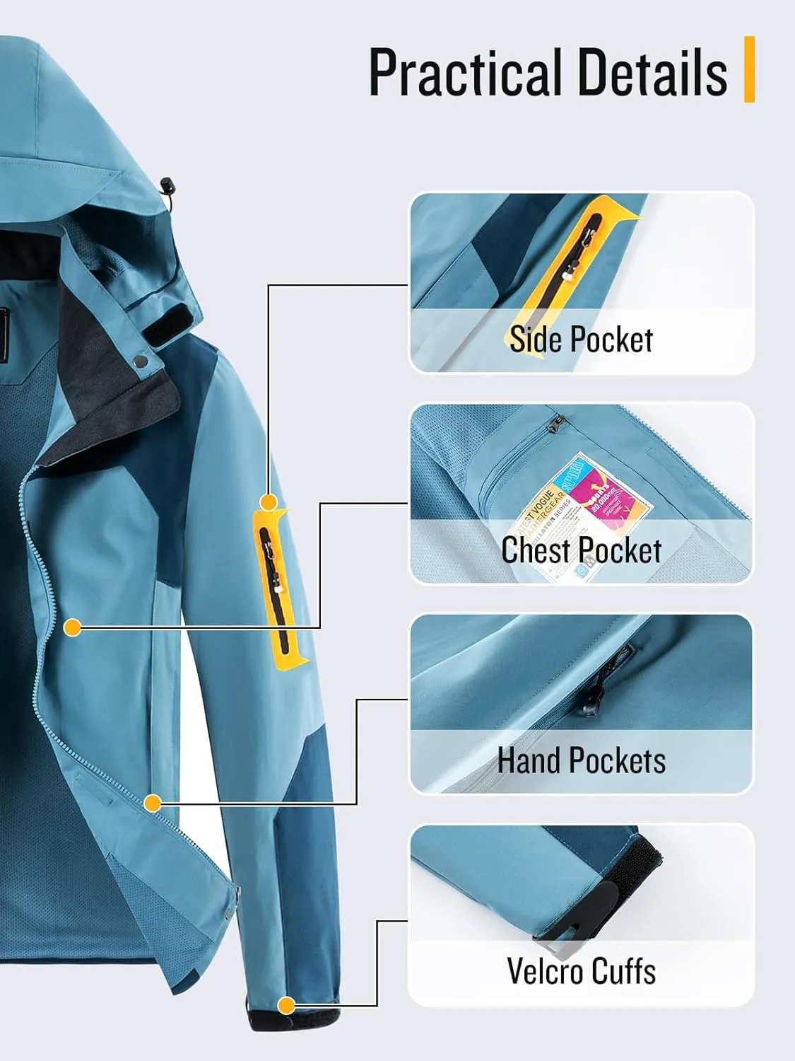 SaphiRose Womens Waterproof Rain jacket Lightweight Active Outdoor Raincoat with Removable Hood