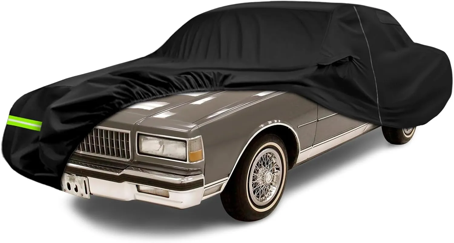 SAPUBK Waterproof Car Cover Compatible with 1977-1996 Chevy Caprice Coupe/Sedan, All Weather Classic Car Covers with Inner Cotton and Zipper Door for Snow Rain Dust Protection