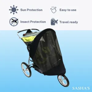 Sasha's Sun, Wind and Insect Cover for Baby Trend Expedition Double Jogger Black (Jogger not Included)