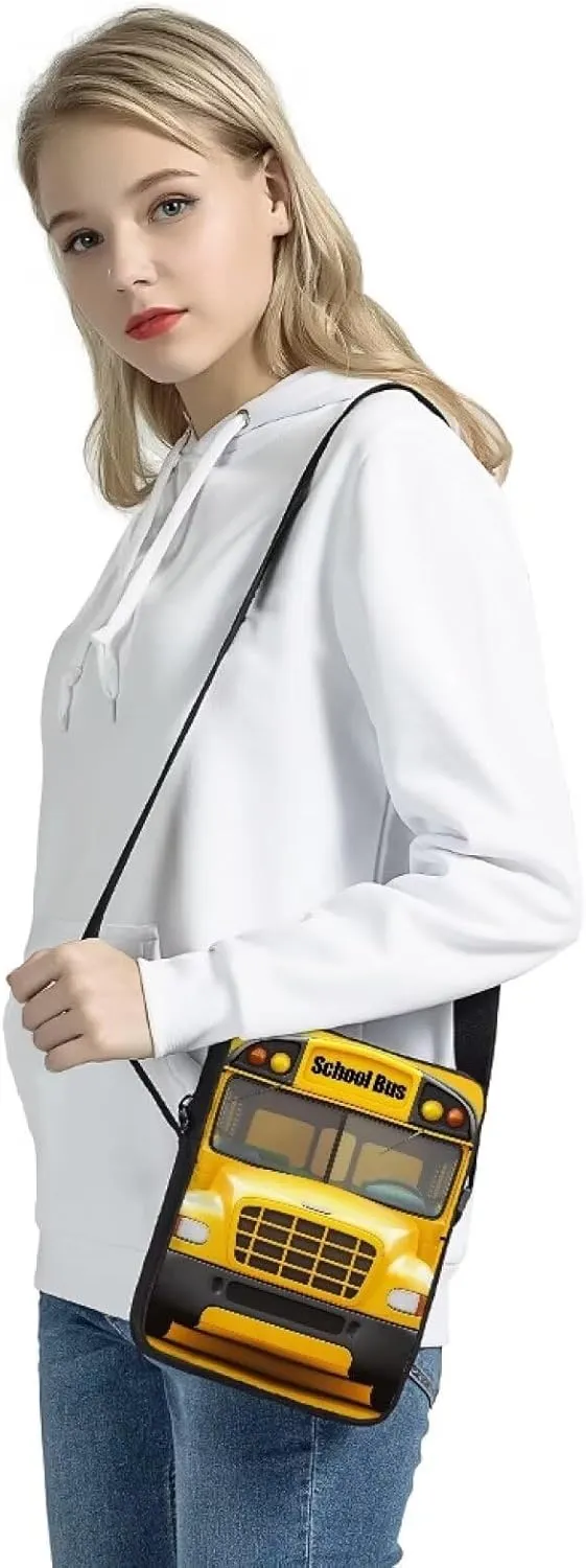 School Bus Messenger Bag for Women Girls, Small Sling Messenger Bag for Party