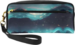 Science Fiction Stars Print Leather Small Makeup Bag â€“ Travel Toiletry Bag for Women, Reusable Cosmetic Pouch with Zipper