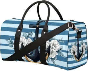 Sea Nautical Anchor Travel Duffel Bag for Women Men Waterproof Foldable Overnight Weekender Bag Large Capacity Sports Gym Bag