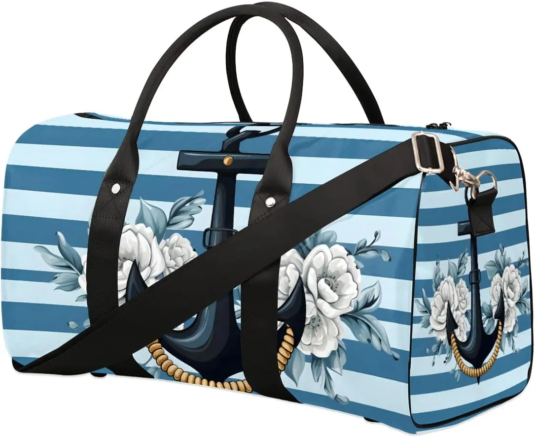 Sea Nautical Anchor Travel Duffel Bag for Women Men Waterproof Foldable Overnight Weekender Bag Large Capacity Sports Gym Bag
