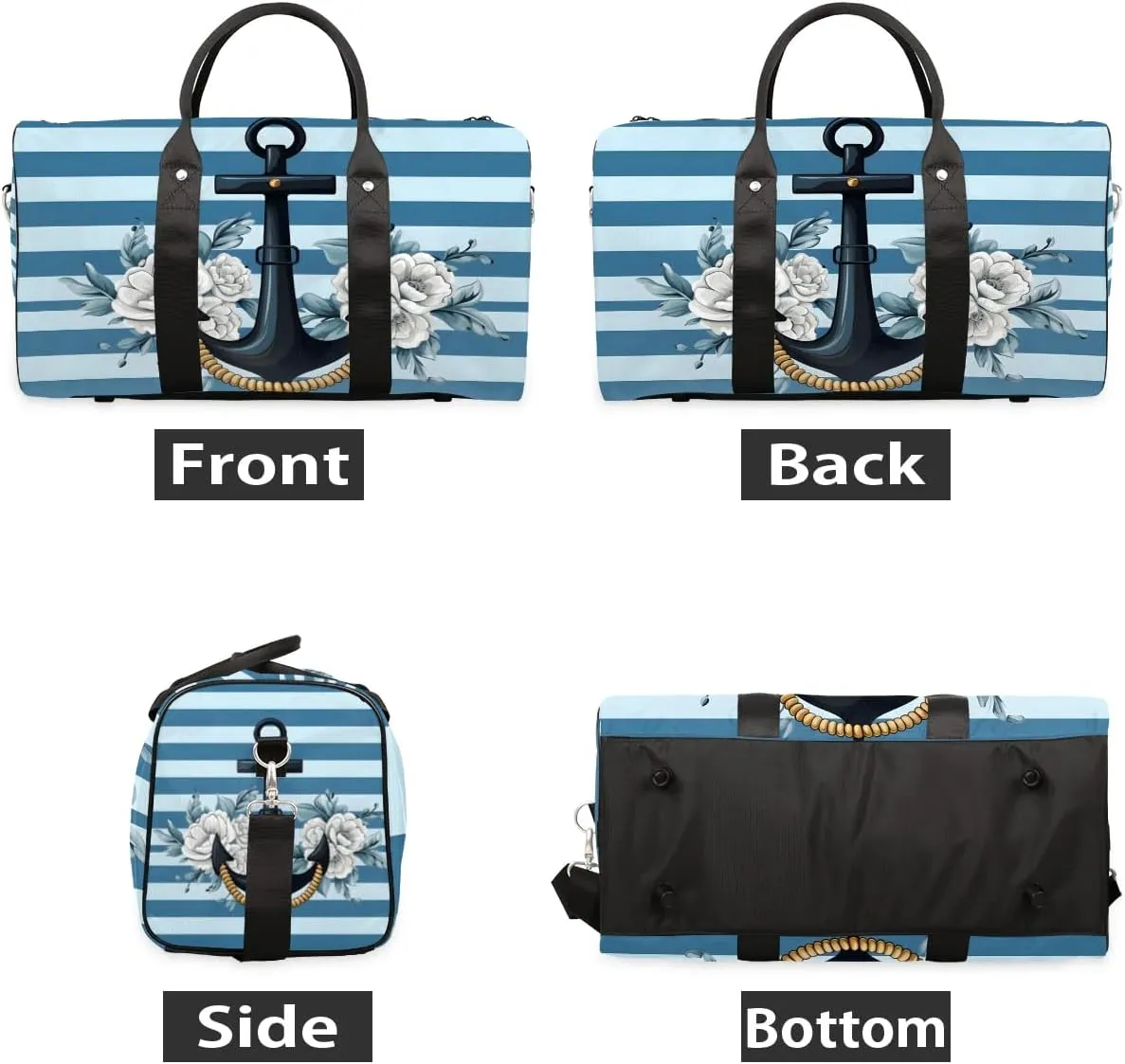 Sea Nautical Anchor Travel Duffel Bag for Women Men Waterproof Foldable Overnight Weekender Bag Large Capacity Sports Gym Bag