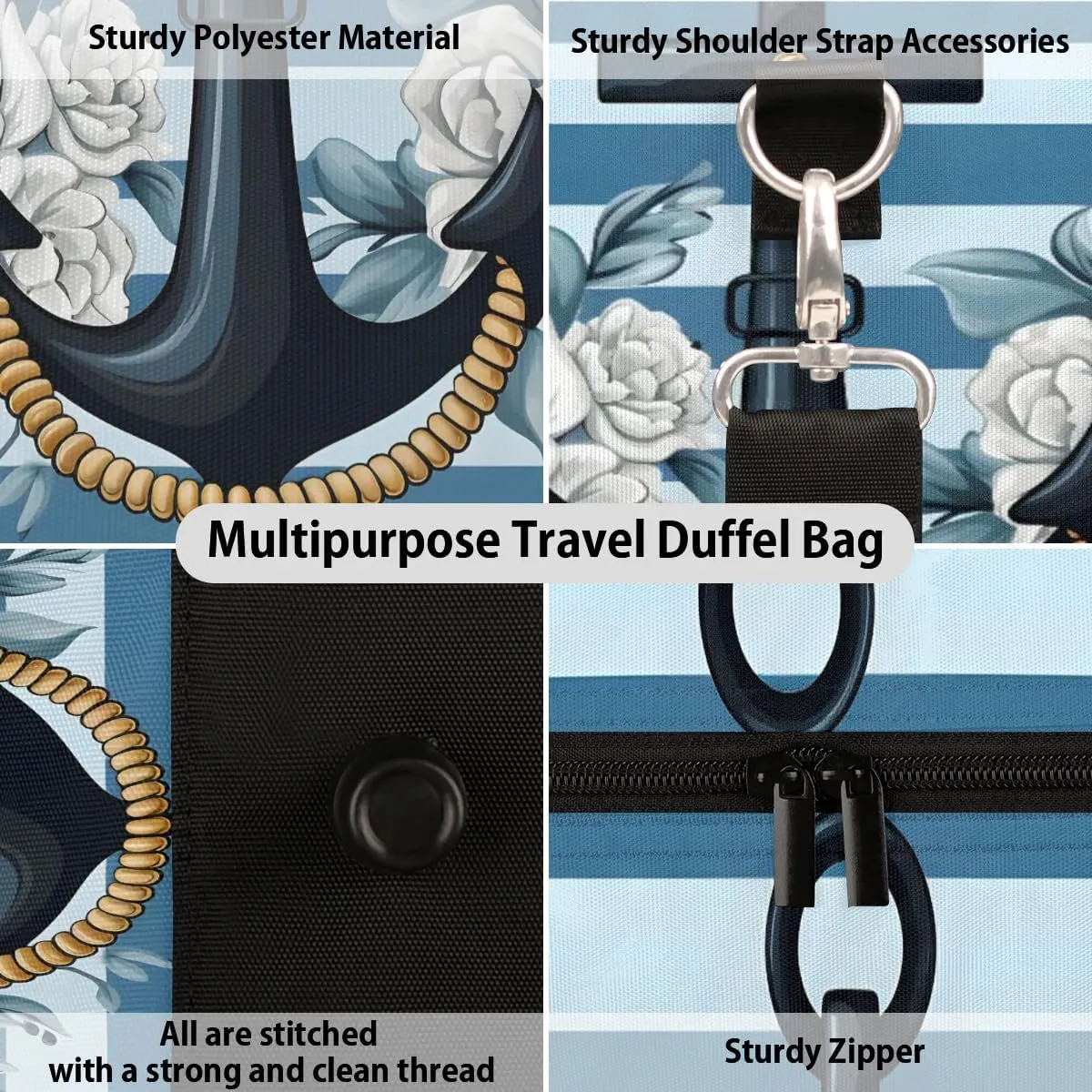 Sea Nautical Anchor Travel Duffel Bag for Women Men Waterproof Foldable Overnight Weekender Bag Large Capacity Sports Gym Bag