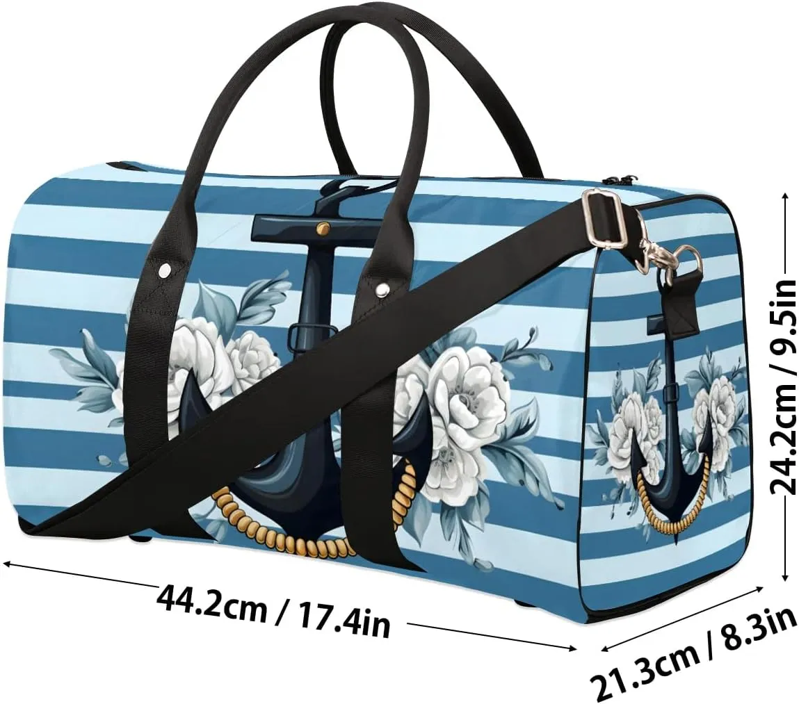 Sea Nautical Anchor Travel Duffel Bag for Women Men Waterproof Foldable Overnight Weekender Bag Large Capacity Sports Gym Bag