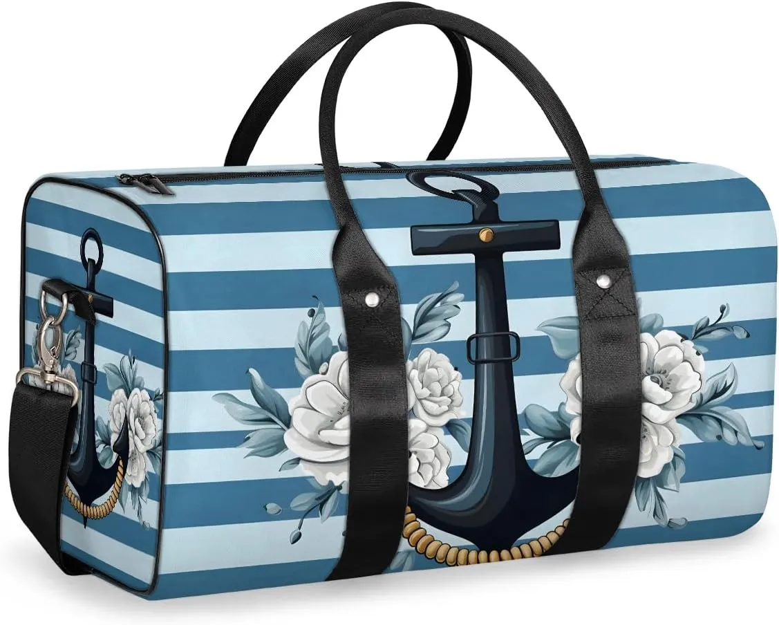 Sea Nautical Anchor Travel Duffel Bag for Women Men Waterproof Foldable Overnight Weekender Bag Large Capacity Sports Gym Bag