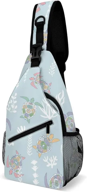Sea-turtles-texture Sling Bag Crossbody Backpack for Men Women Chest Bag For Travel Hiking Cycling Camping, 38x20cm, Style-4