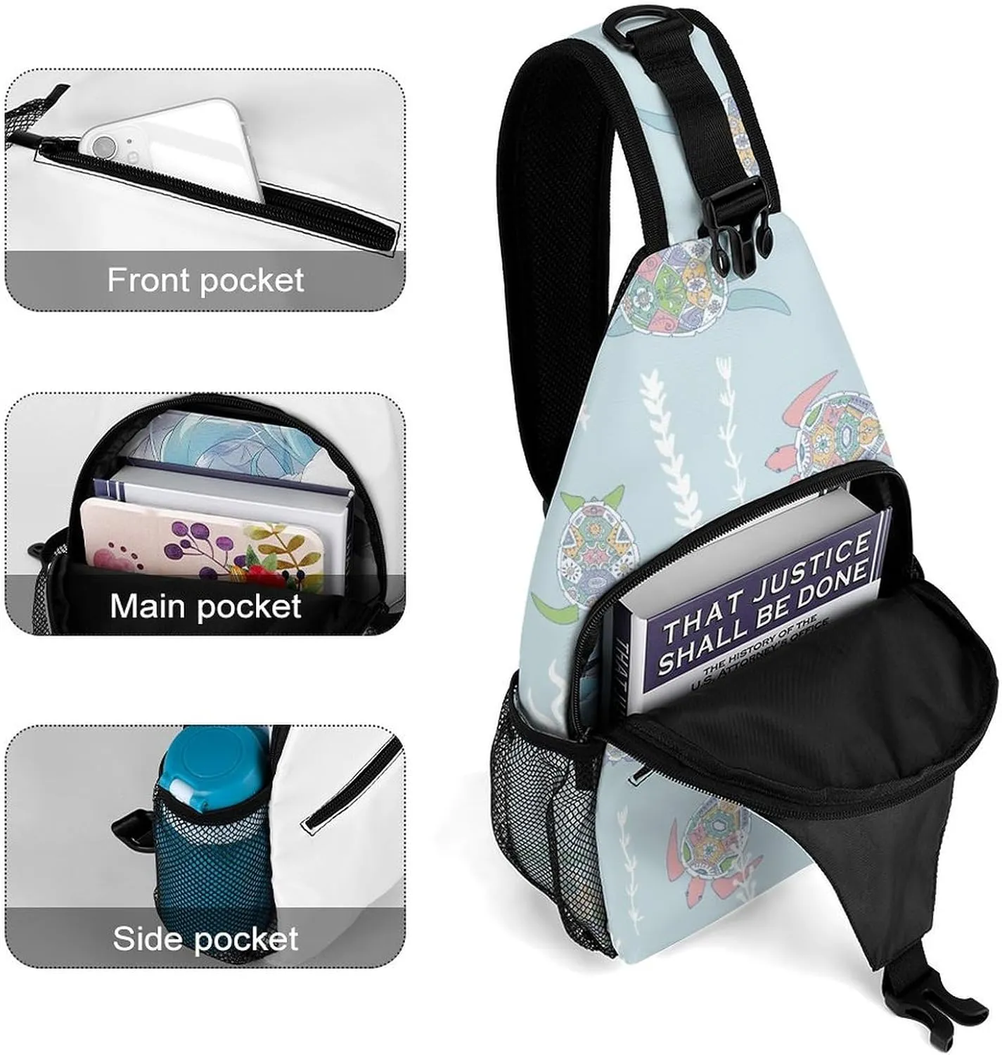 Sea-turtles-texture Sling Bag Crossbody Backpack for Men Women Chest Bag For Travel Hiking Cycling Camping, 38x20cm, Style-4