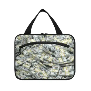Seamless Packs of Dollars Lots of Cash Money Texture 1 PC Hanging Travel Wash bag with Handles, Portable Makeup Organizer Brush Storage Case Portable Travel Cosmetic with Hook L