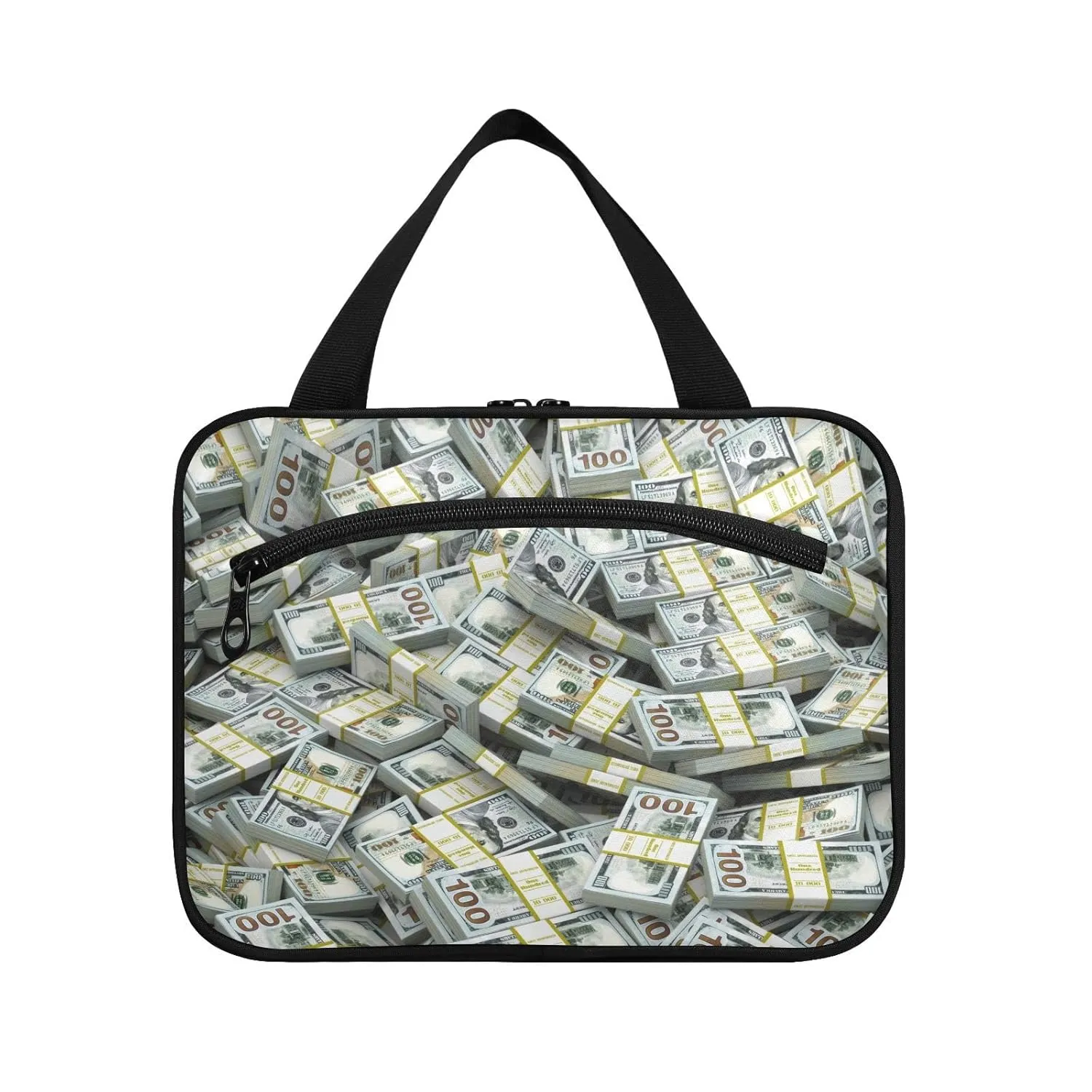 Seamless Packs of Dollars Lots of Cash Money Texture 1 PC Hanging Travel Wash bag with Handles, Portable Makeup Organizer Brush Storage Case Portable Travel Cosmetic with Hook L