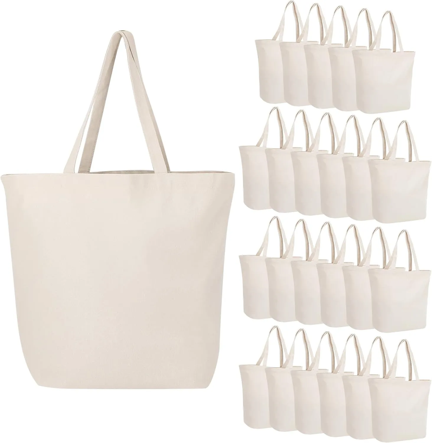 Segarty Canvas Tote Bag for Women, 24 Pack 20x15.7 Reusable Blank Canvas Shopping Bag, Natural Cotton Shoulder Tote Aesthetic Bulk for DIY, Gift, Beach, Travel, Grocery