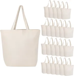Segarty Canvas Tote Bag for Women, 24 Pack 20x15.7 Reusable Blank Canvas Shopping Bag, Natural Cotton Shoulder Tote Aesthetic Bulk for DIY, Gift, Beach, Travel, Grocery