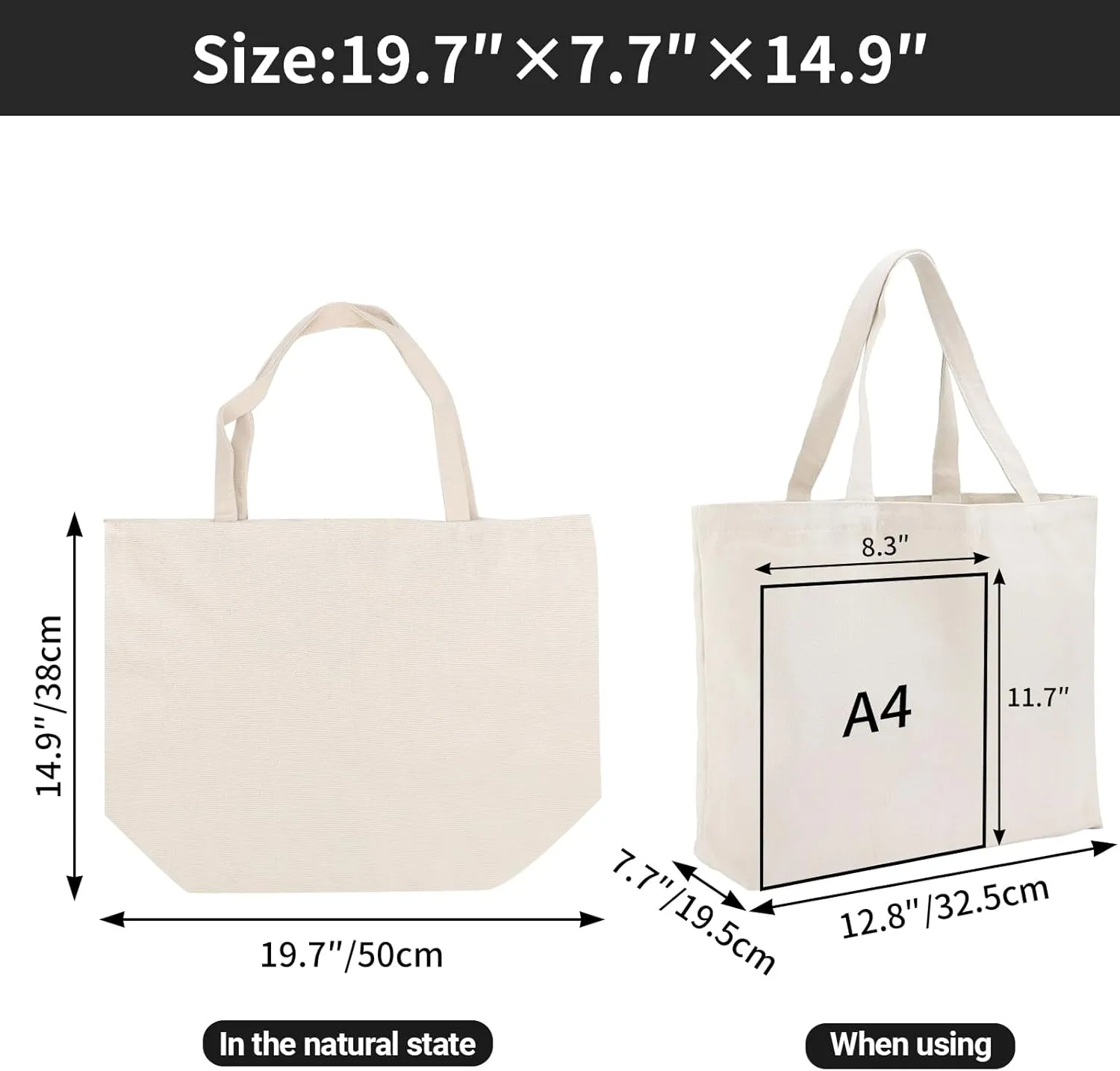 Segarty Canvas Tote Bag for Women, 24 Pack 20x15.7 Reusable Blank Canvas Shopping Bag, Natural Cotton Shoulder Tote Aesthetic Bulk for DIY, Gift, Beach, Travel, Grocery