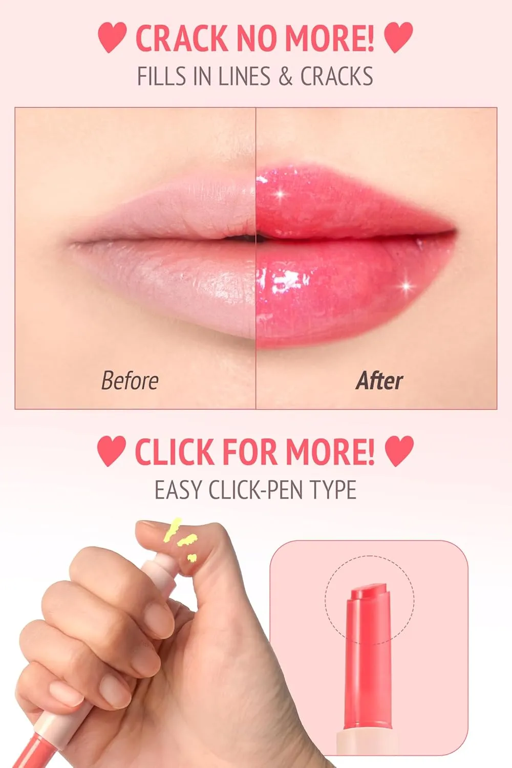 Self Beauty Vegan Korean Lip Balm Moisturizing Care - Collagen Lip Glass Hydrating, Hyaluronic Lip Gloss Repair - 0.06 oz (#2 Shy Pink)