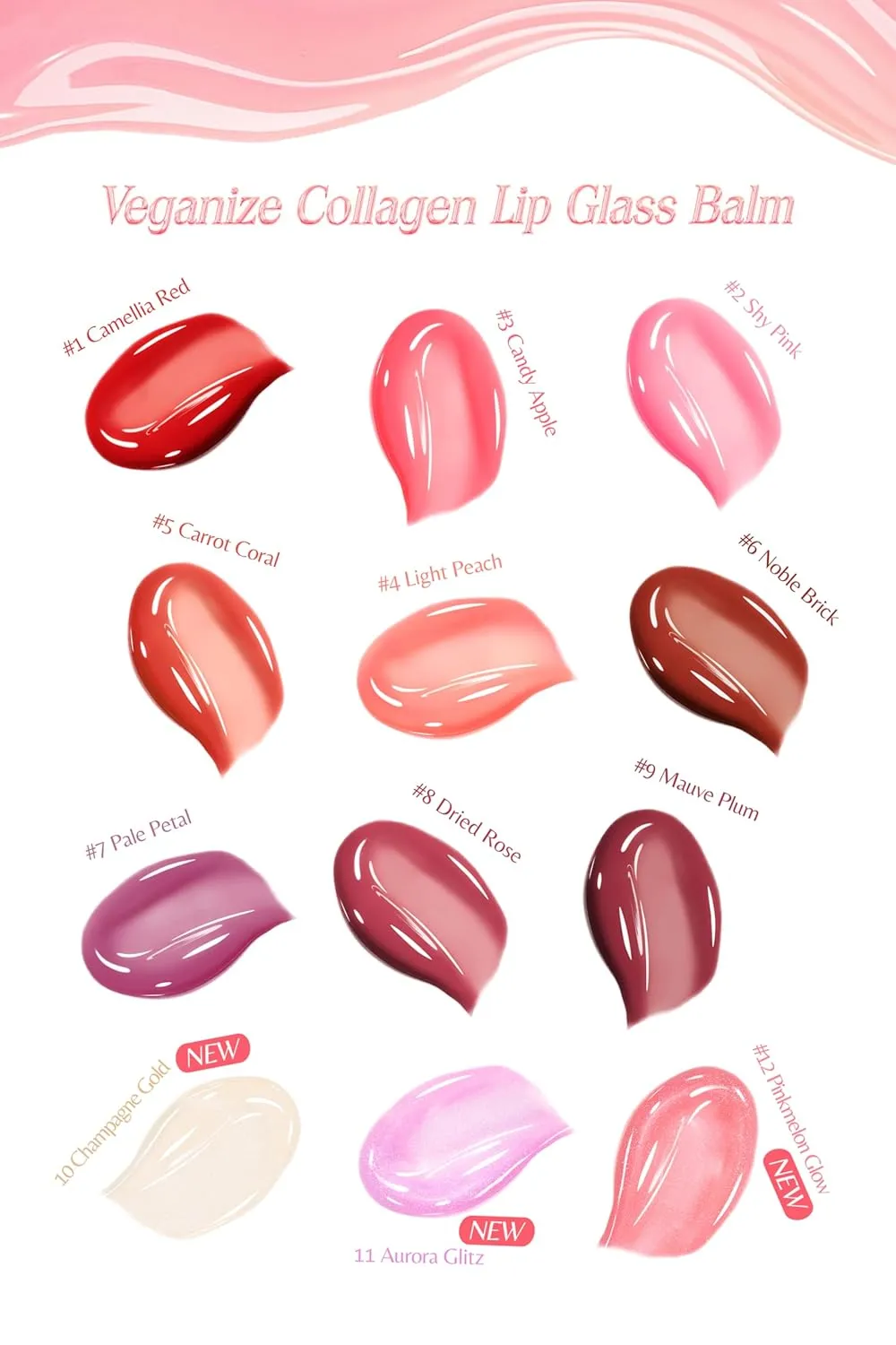 Self Beauty Vegan Korean Lip Balm Moisturizing Care - Collagen Lip Glass Hydrating, Hyaluronic Lip Gloss Repair - 0.06 oz (#2 Shy Pink)