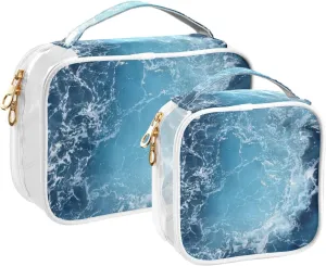 senya Toiletry Bags Atlantic Ocean Blue Water, Clear Makeup Organizing Bag for Women Men, Waterproof Makeup Bag Travel Cosmetic Bags for Bathroom, Business, Vacation - 2 Pack