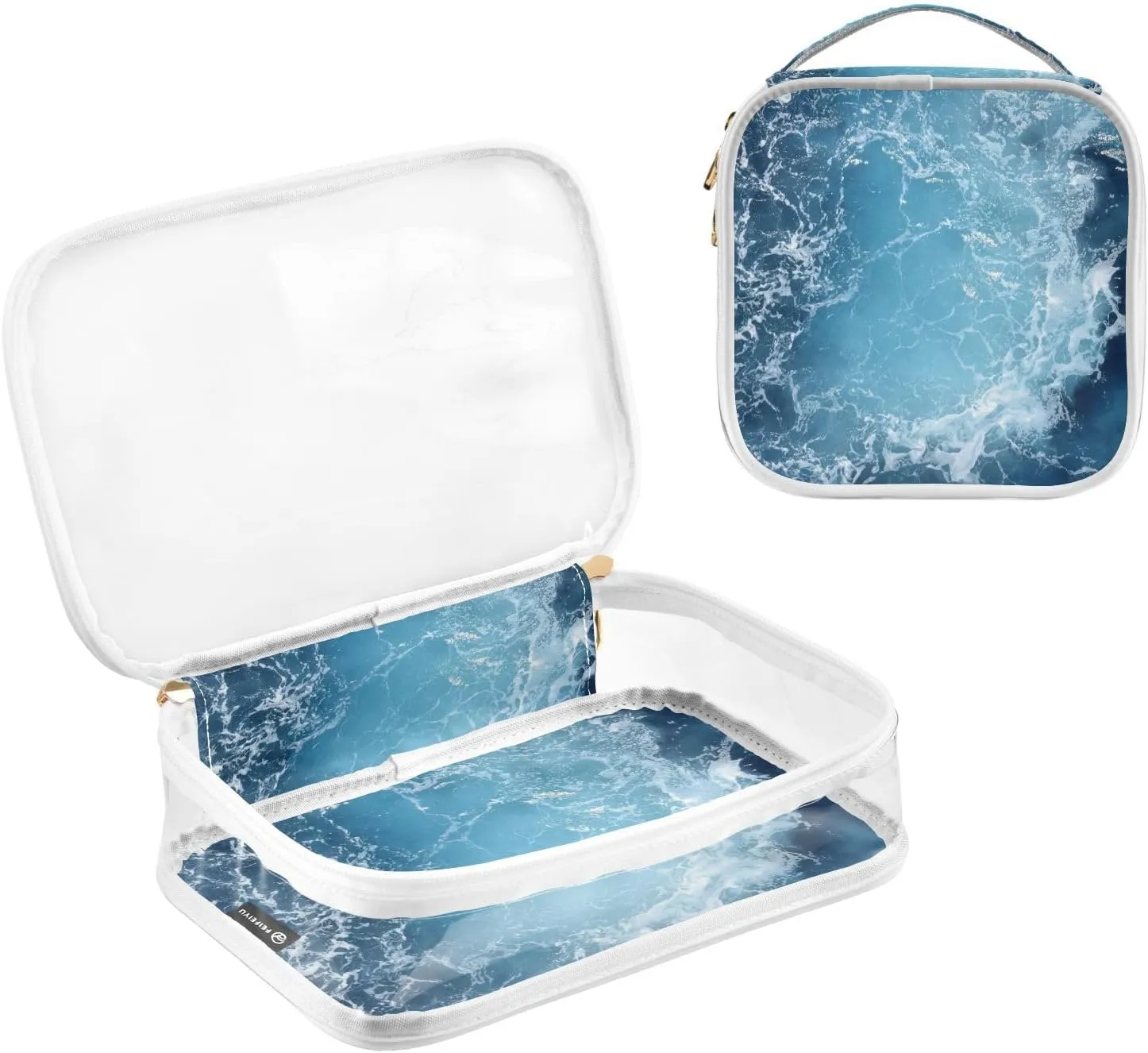 senya Toiletry Bags Atlantic Ocean Blue Water, Clear Makeup Organizing Bag for Women Men, Waterproof Makeup Bag Travel Cosmetic Bags for Bathroom, Business, Vacation - 2 Pack