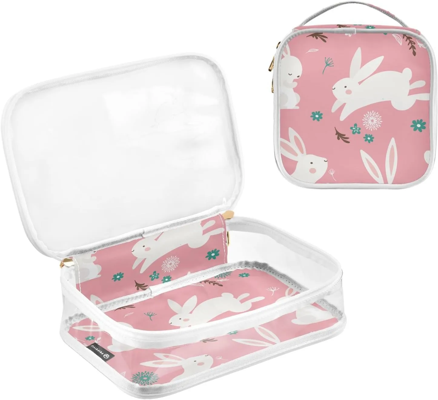 senya Toiletry Bags Cute Bunny and Flowers, Clear Makeup Organizing Bag for Women Men, Waterproof Makeup Bag Travel Cosmetic Bags for Bathroom, Business, Vacation - 2 Pack