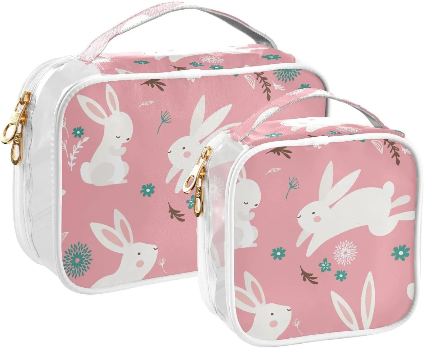 senya Toiletry Bags Cute Bunny and Flowers, Clear Makeup Organizing Bag for Women Men, Waterproof Makeup Bag Travel Cosmetic Bags for Bathroom, Business, Vacation - 2 Pack