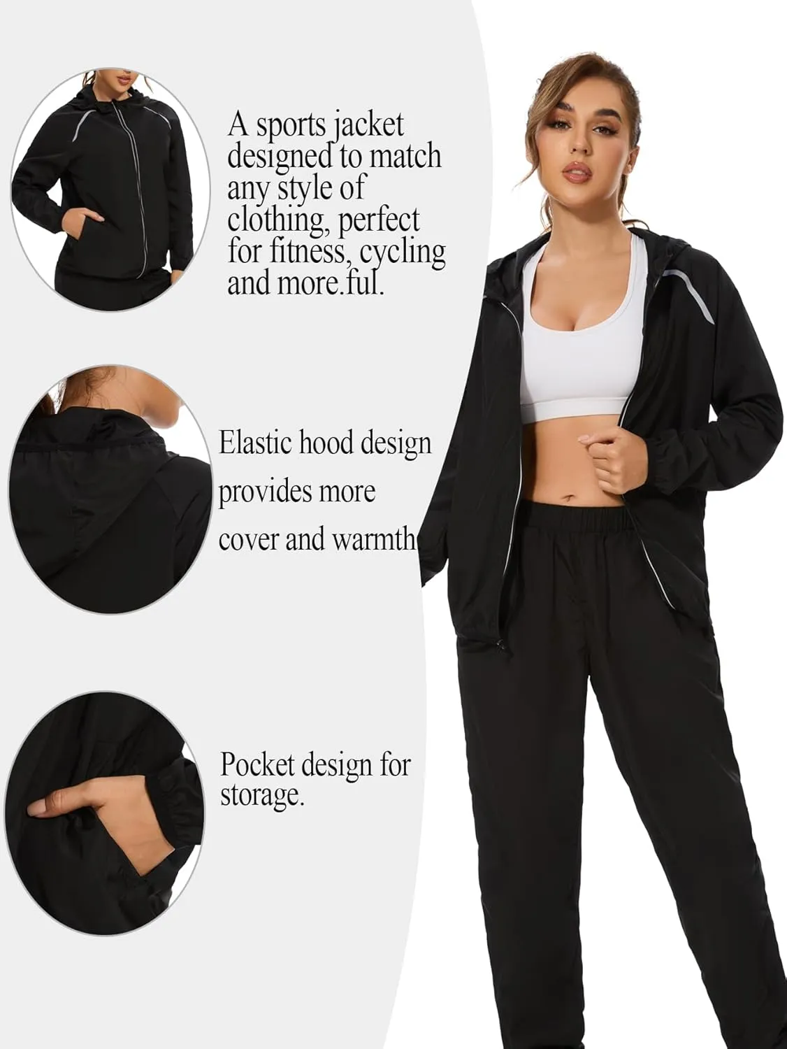 SEXYWG Women Rain Jacket with Hood Zipper Rain Coat Long Sleeves Raincoat Stylish Rain Suit Top Outdoor Travel Coat