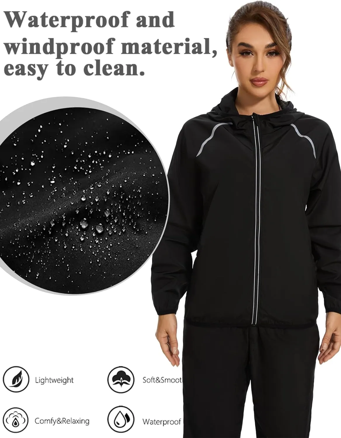 SEXYWG Women Rain Jacket with Hood Zipper Rain Coat Long Sleeves Raincoat Stylish Rain Suit Top Outdoor Travel Coat