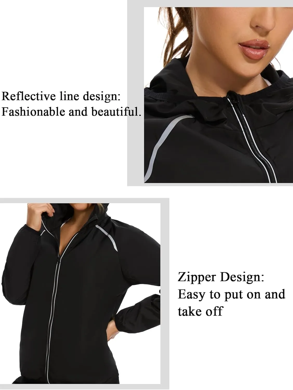 SEXYWG Women Rain Jacket with Hood Zipper Rain Coat Long Sleeves Raincoat Stylish Rain Suit Top Outdoor Travel Coat