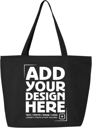 shop4ever Personalized Custom Design Your Own Heavy Canvas Tote with Zipper Reusable Shopping Bag Customizable Gift
