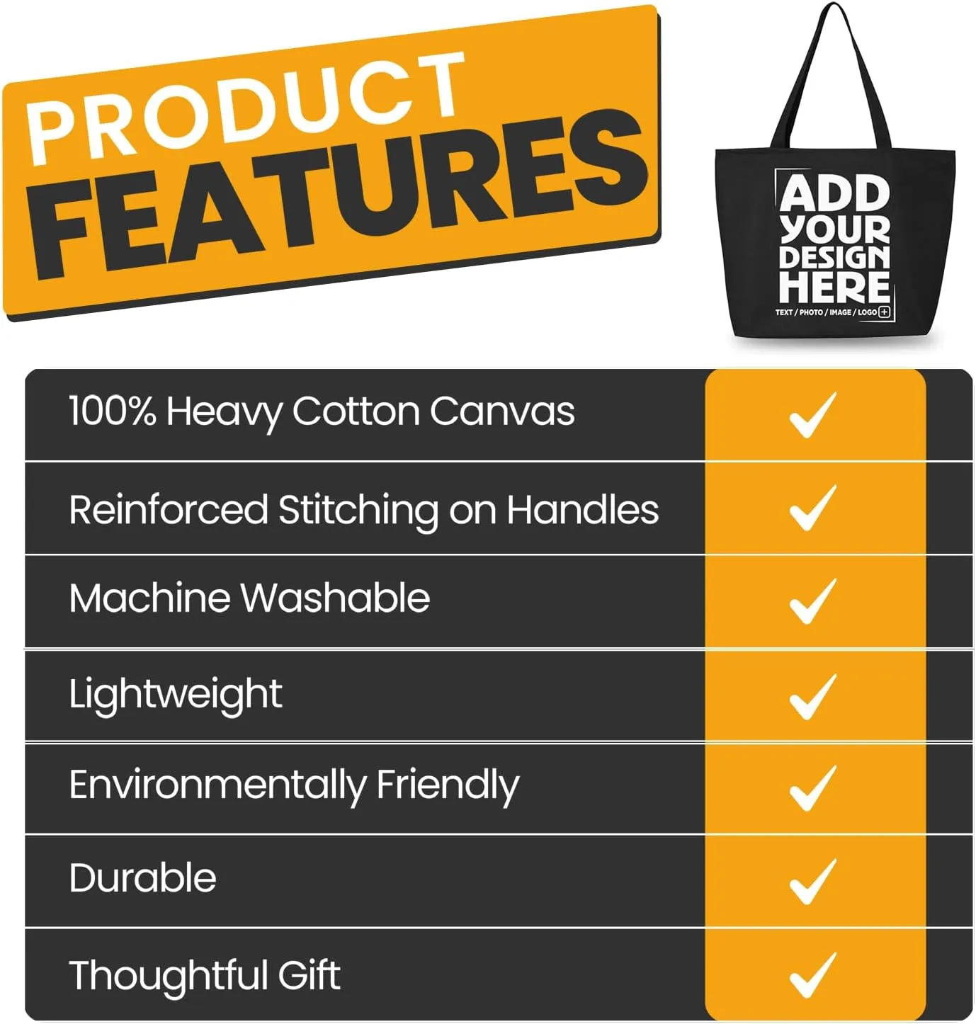 shop4ever Personalized Custom Design Your Own Heavy Canvas Tote with Zipper Reusable Shopping Bag Customizable Gift