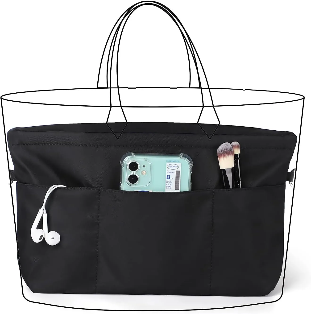 Sightor Nylon Handbag Organizer Insert - Purse Tote Shaper in Bag (Black, Medium)