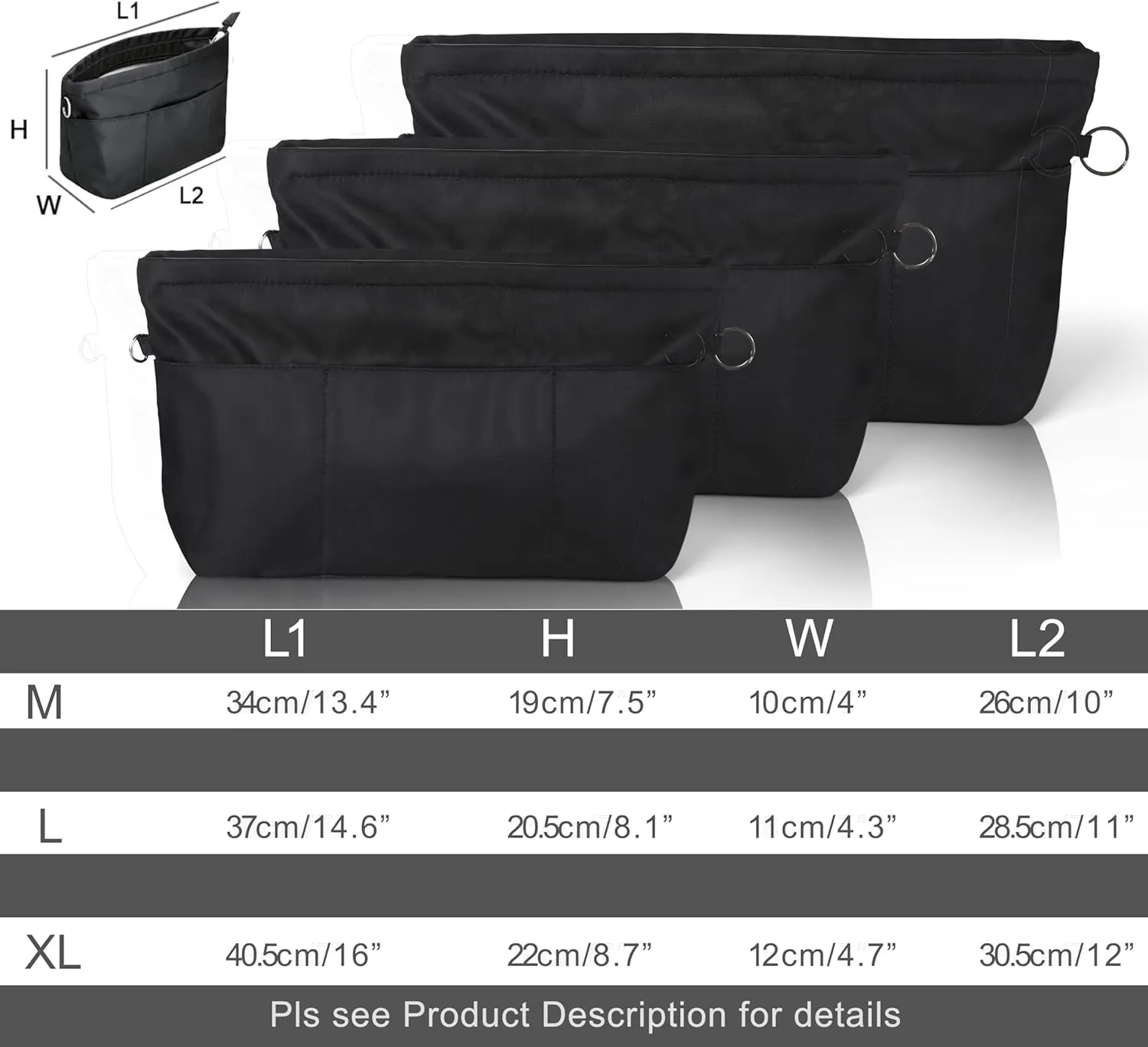 Sightor Nylon Handbag Organizer Insert - Purse Tote Shaper in Bag (Black, Medium)
