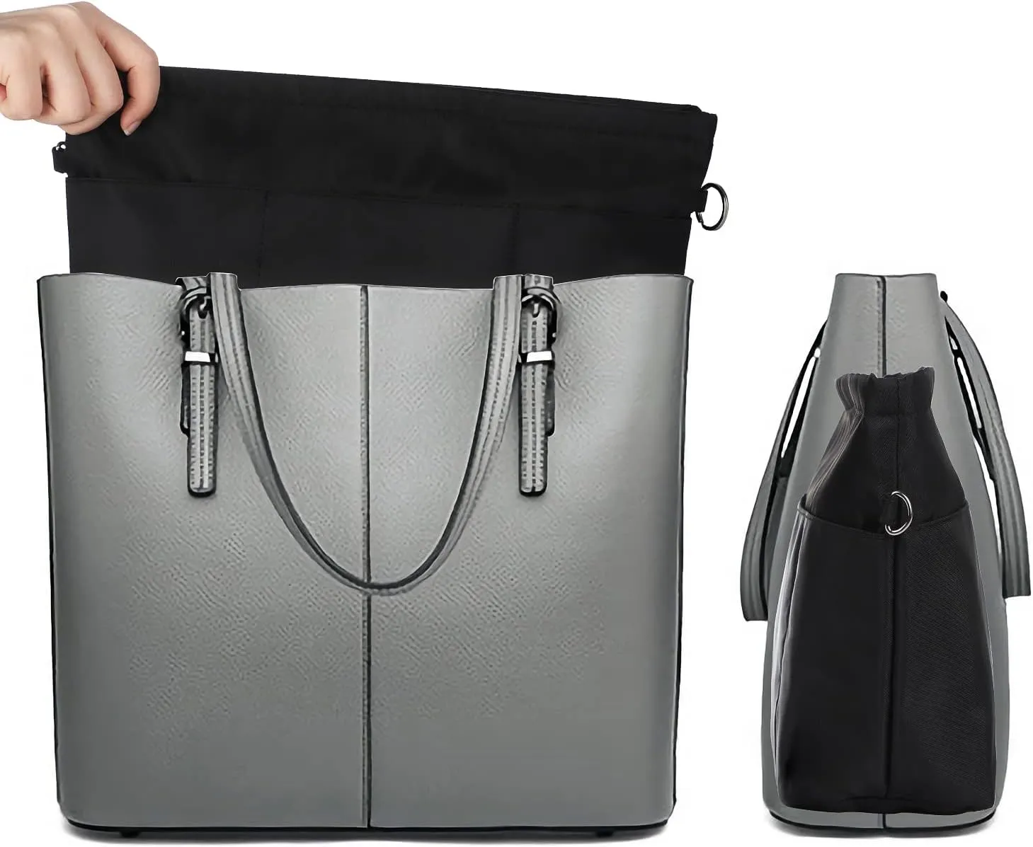 Sightor Nylon Handbag Organizer Insert - Purse Tote Shaper in Bag (Black, Medium)