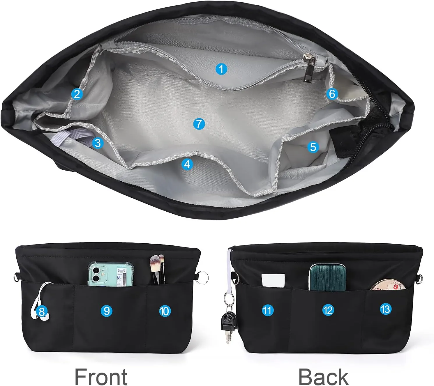 Sightor Nylon Handbag Organizer Insert - Purse Tote Shaper in Bag (Black, Medium)