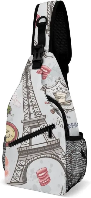 Sights of Paris Sling Backpack, Crossbody Shoulder Bag, Chest Bags for Outdoor Travel Fitness, 38x20cm, Style-1
