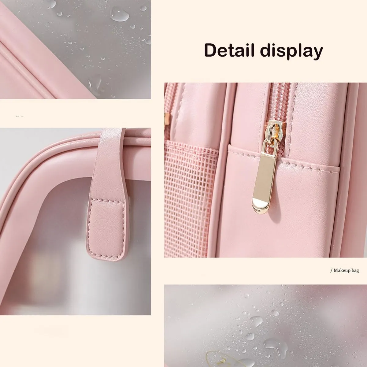 Simple and Large Capacity Dry Wet Separation Waterproof Cosmetic Bag Portable Leather Transparent Makeup Bag (Blue Water)