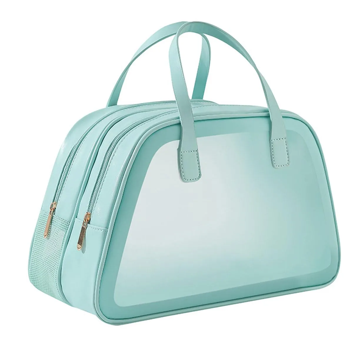 Simple and Large Capacity Dry Wet Separation Waterproof Cosmetic Bag Portable Leather Transparent Makeup Bag (Blue Water)