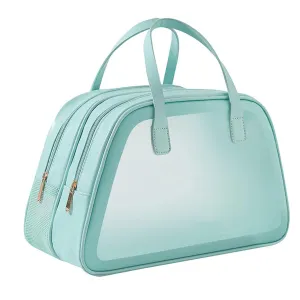 Simple and Large Capacity Dry Wet Separation Waterproof Cosmetic Bag Portable Leather Transparent Makeup Bag (Blue Water)